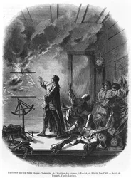 Jean Chappe dAuteroche (1722-69) Experimentování s elektřinou v roce 1761, Tobolsk, Sibiř, ilustrace z Le Magasin Pittoresque, 1855 (černobílá fotografie)